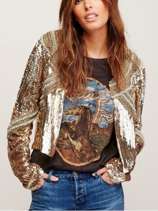 Free People Jackets & Blazers - Free People Gold Sequin embellished vintage  Jacket size m